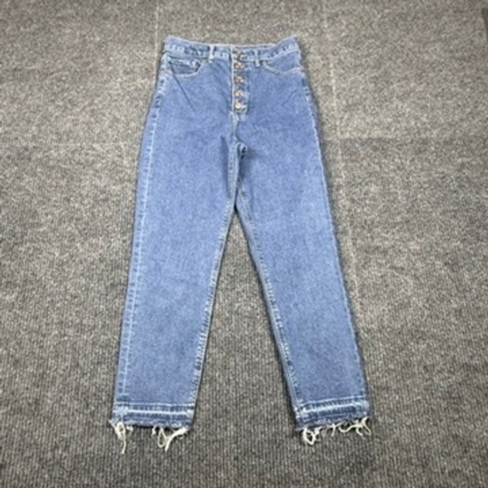 Express Mom Jean Super High Rise Button Fly Raw Hem Denim Blue Size 6R
